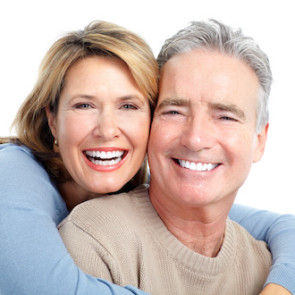 Senior smiling couple in love. Over white background.